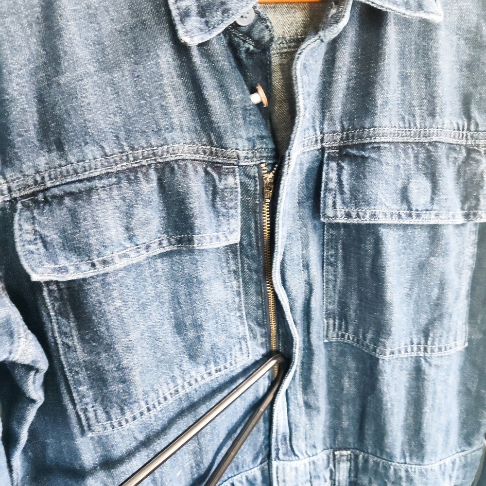 New Gap Jumpsuit Size 10 Denim Cargo Wide Leg Dark Blue Long Sleeve Full Zip NWT - Picture 15 of 16